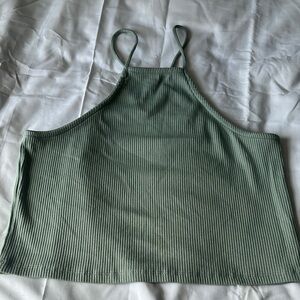 J. Crew Green Ribbed Sleeveless Crop Tank Top